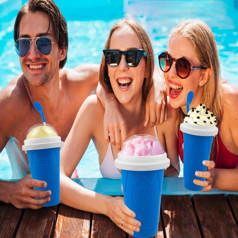 Firjuty Slushie Maker Cup - DIY Magic Slushy Maker Squeeze Cup  Portable Smoothie Squeeze Cup for Juices  Milk and Ice Cream Make  Double Layer Squeeze Slushy Maker Cup  Birthday Gifts for Friends&Family Blue - Image 2